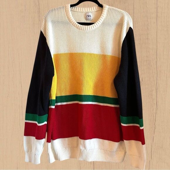 Zara cotton knit primary colour block sweater - Picture 1 of 8